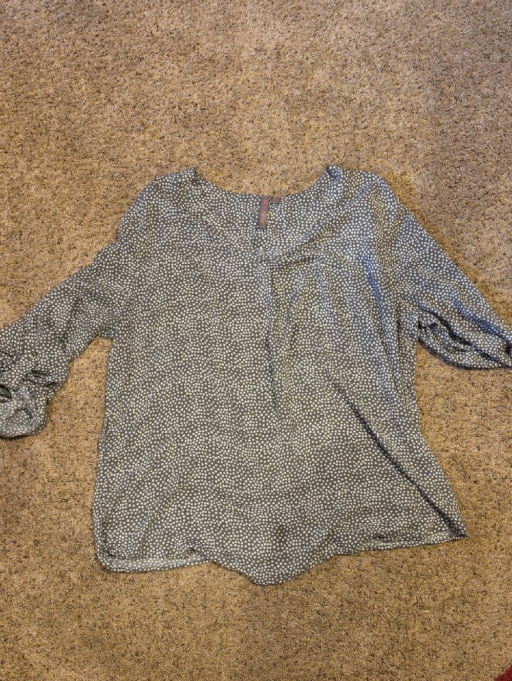 Women's Gray Polka Dot Long Sleeve Blouse